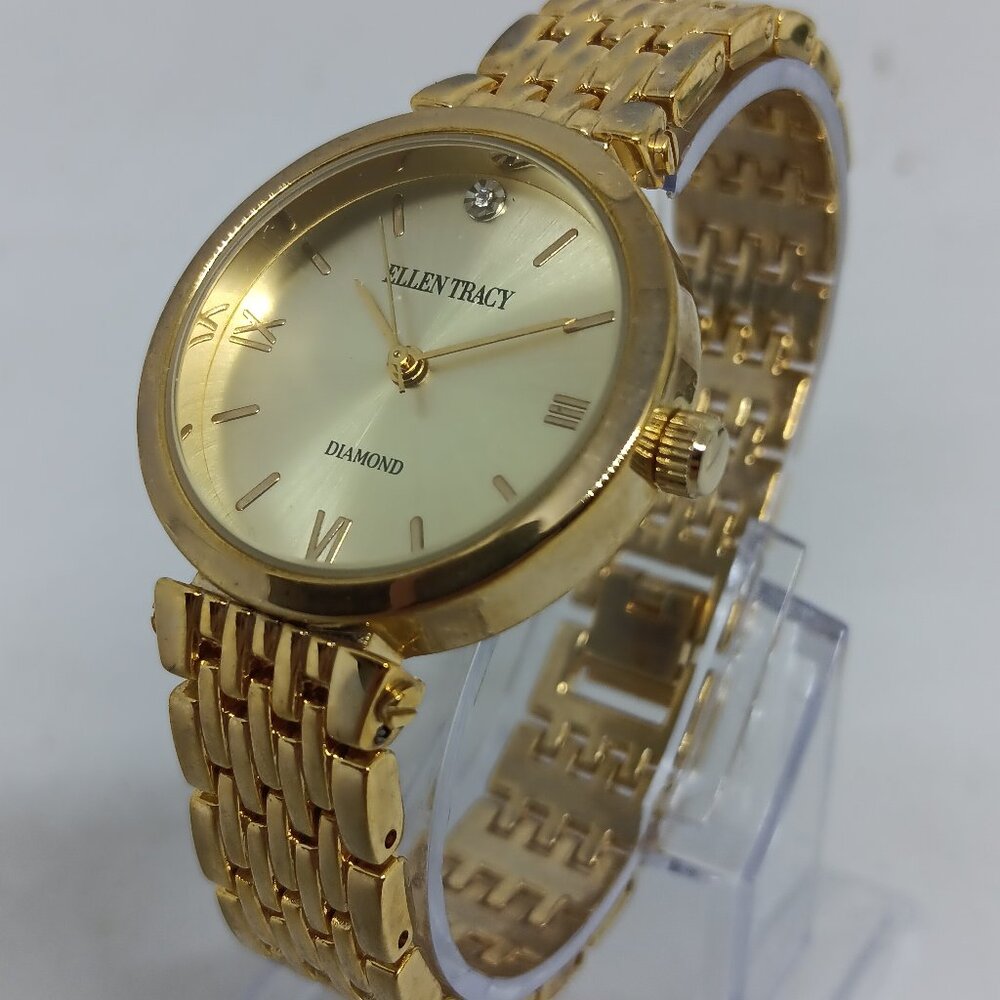Ellen Tracy ET8065 Women's 32mm Gold Tone Diamond Dial Watch + Bracelet Set